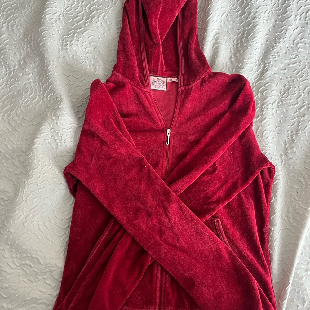 Vintage Girls Juicy Couture Velour Red Zip Up Hoodie